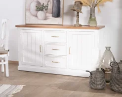 Buffet en acacia blanc 165cm et plateau naturel 