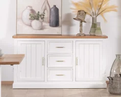 Buffet en acacia blanc 165cm et plateau naturel 