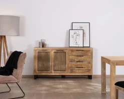 Buffet en manguier avec décor strié noir réversible "Manoha"
