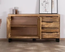 Buffet en manguier avec décor strié noir réversible 