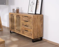 Buffet en manguier avec décor strié noir réversible 