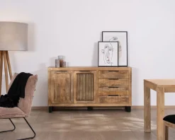 Buffet en manguier avec décor strié noir réversible 