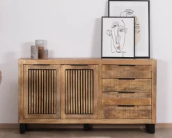 Buffet en manguier avec décor strié noir réversible 