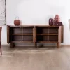 Buffet enfilade 4 portes 200 cm en manguier massif foncé "Malaké" style Japandi