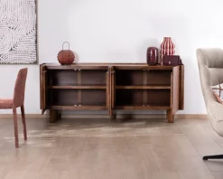 Buffet enfilade 4 portes 200 cm en manguier massif foncé "Malaké" style Japandi