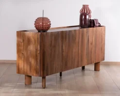 Buffet enfilade 4 portes 200 cm en manguier massif foncé "Malaké" style Japandi