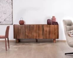 Buffet enfilade 4 portes 200 cm en manguier massif foncé 