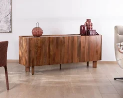 Buffet enfilade 4 portes 200 cm en manguier massif foncé 