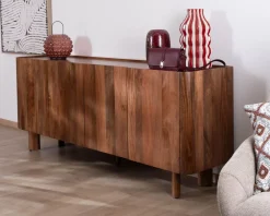 Buffet enfilade 4 portes 200 cm en manguier massif foncé 