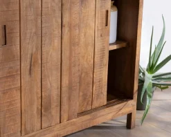 Buffet haut 2 portes coulissantes en manguier massif "Aruna" style chaleureux