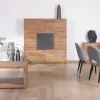 Buffet haut avec éclairage LED en acacia massif et placage pierre "Paguera"