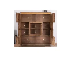 Buffet haut avec éclairage LED en acacia massif et placage pierre 