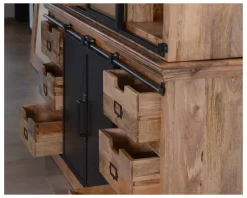 Buffet haut style atelier portes coulissantes métal bois massif "Haden"