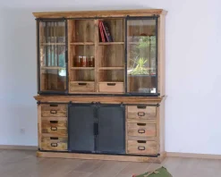 Buffet haut style atelier portes coulissantes métal bois massif 
