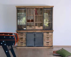 Buffet haut style atelier portes coulissantes métal bois massif 