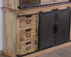 Buffet haut style atelier portes coulissantes métal bois massif 