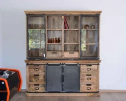 Buffet haut style atelier portes coulissantes métal bois massif 