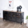 Buffet industriel vitré en métal et bois exotique 180 cm "Dowtoun"