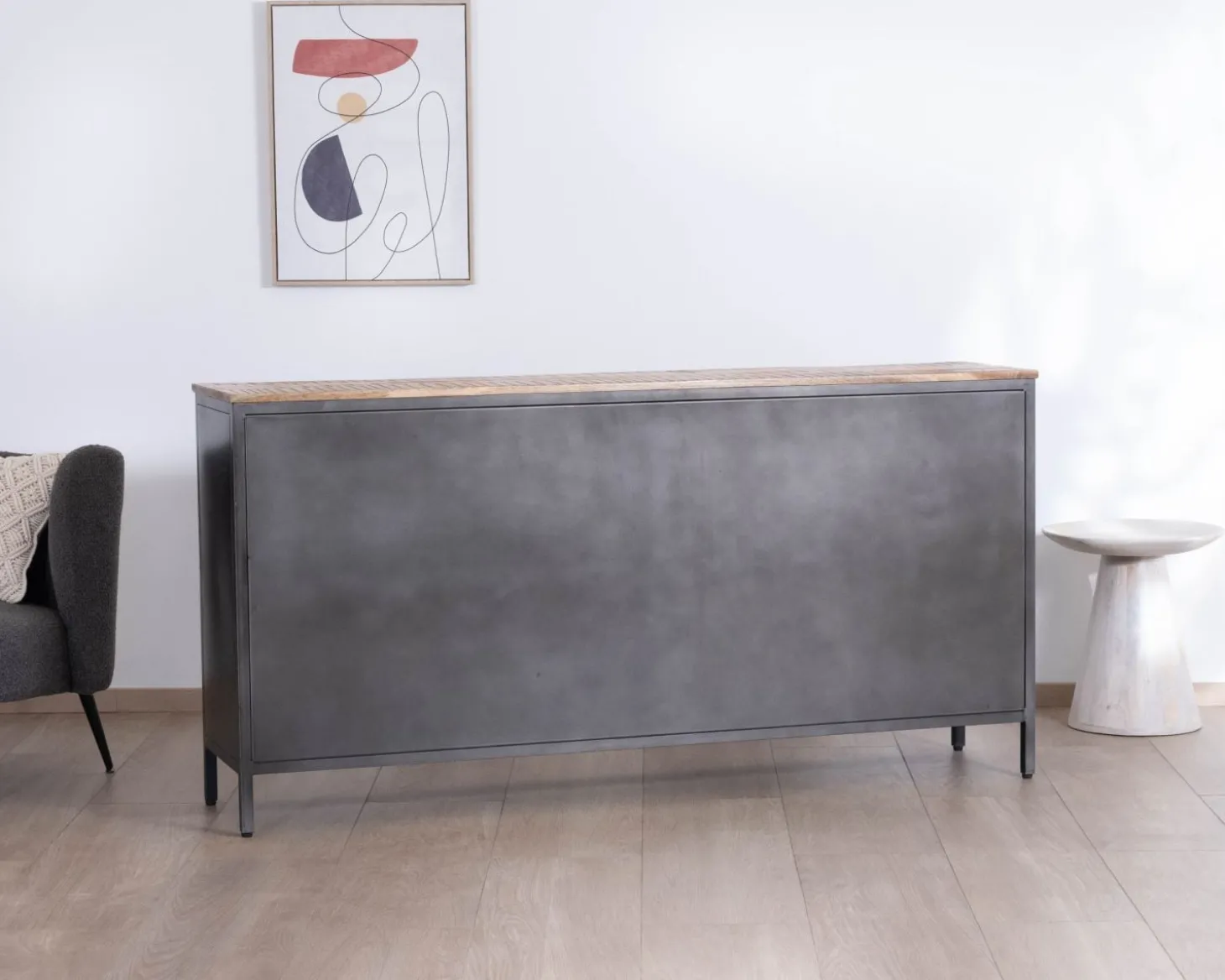 Buffet industriel vitré en métal et bois exotique 180 cm "Dowtoun"