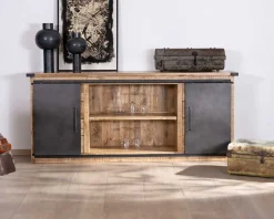 Buffet métal et bois 200cm portes coulissantes "Caractère"