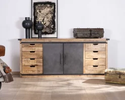 Buffet métal et bois 200cm portes coulissantes