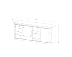 Buffet métal et bois 200cm portes coulissantes
