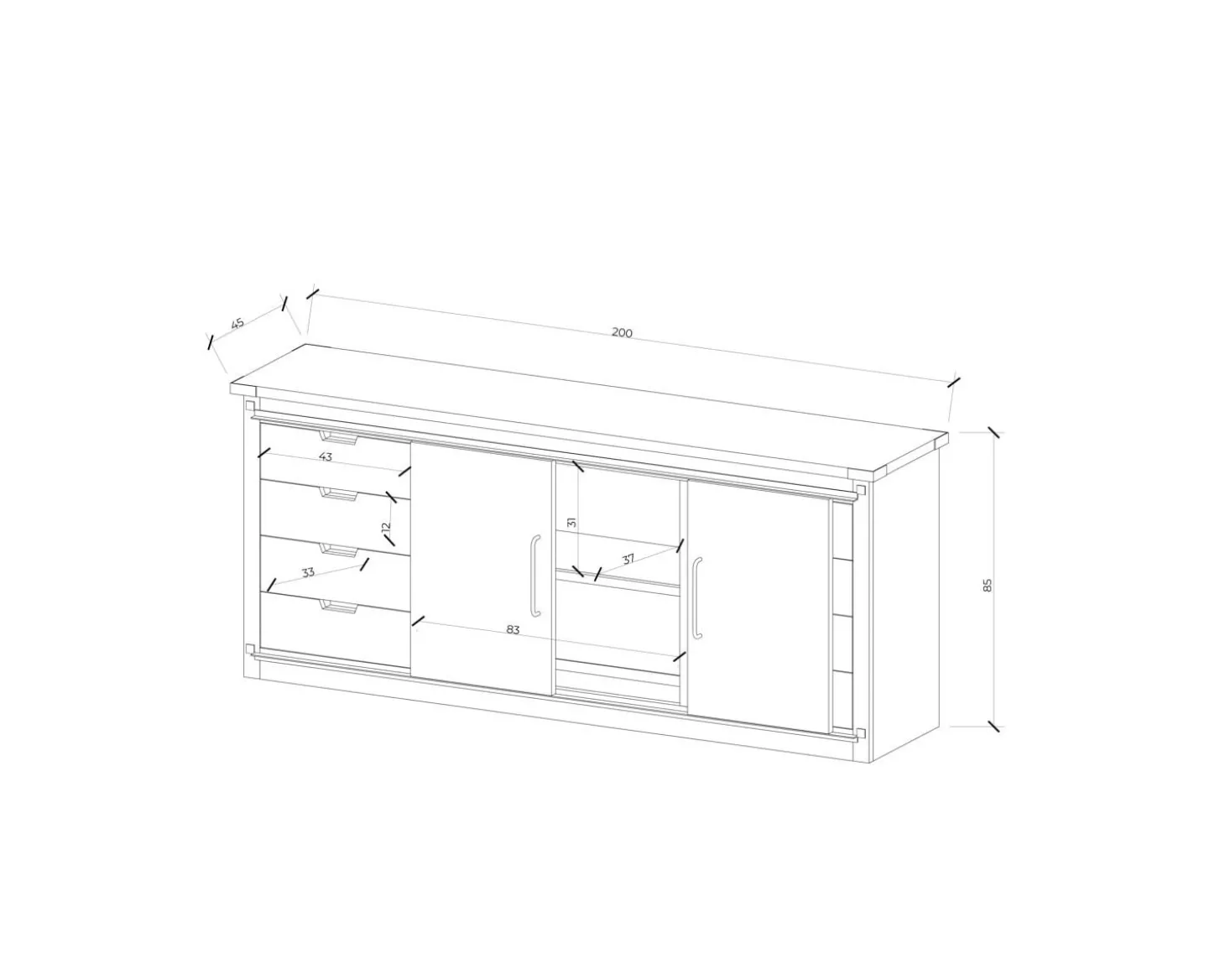 Buffet métal et bois 200cm portes coulissantes "Caractère"