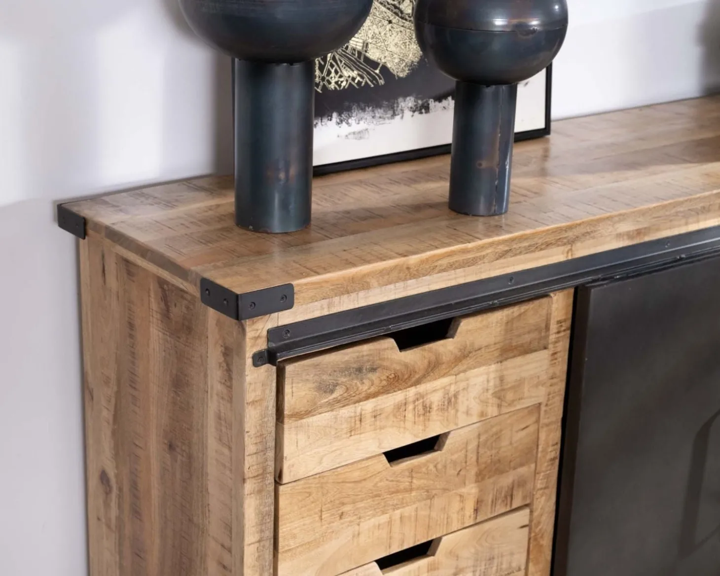 Buffet métal et bois 200cm portes coulissantes "Caractère"