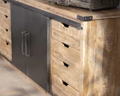 Buffet métal et bois 200cm portes coulissantes
