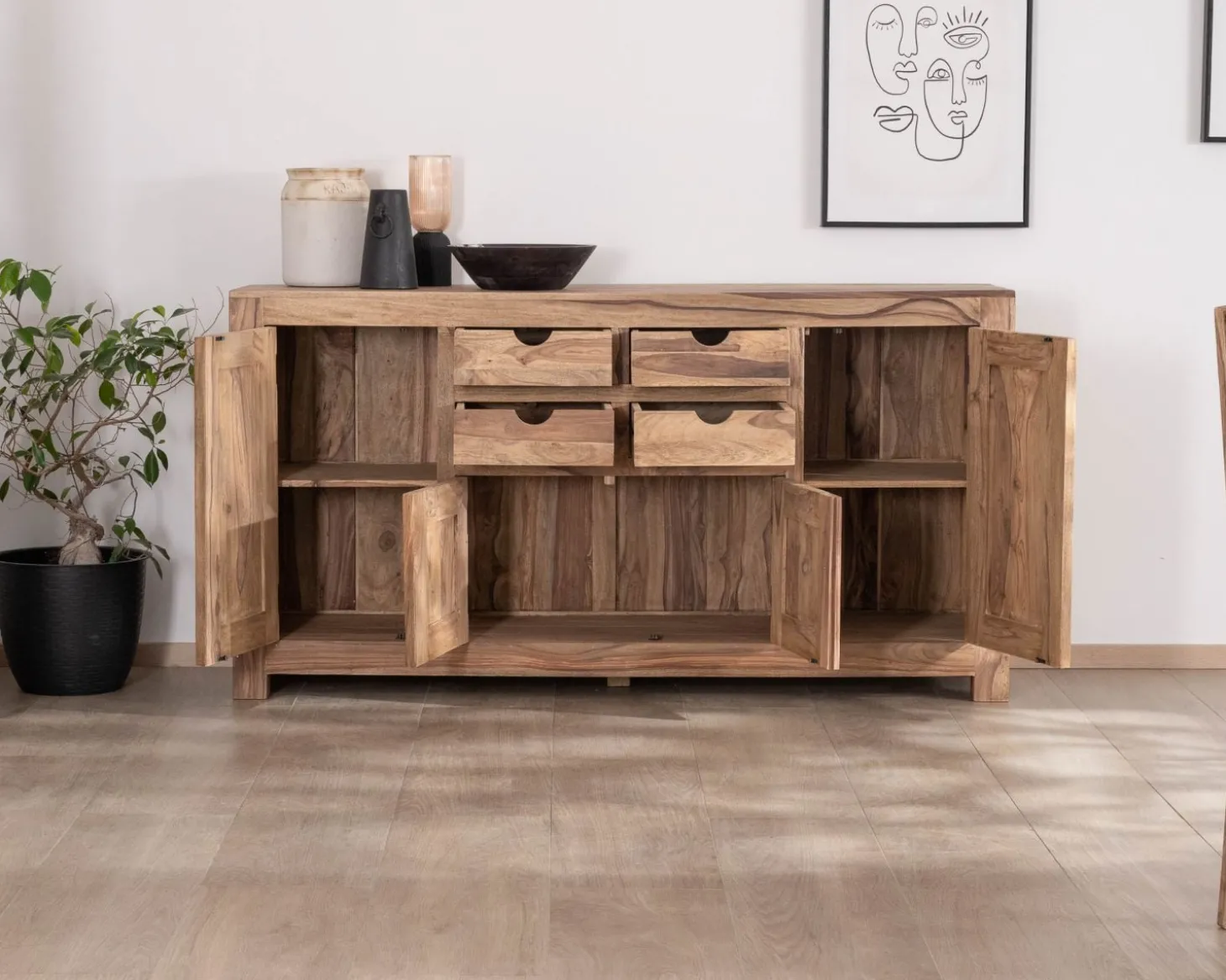 Buffet multi rangement 180 cm en palissandre "Kalanohé"