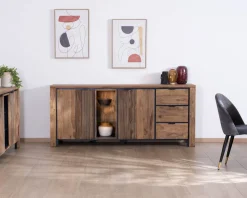 Buffet multi-rangements avec étagères en verre "Enoa" en palissandre et acacia 200 cm
