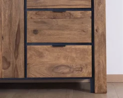 Buffet multi-rangements avec étagères en verre "Enoa" en palissandre et acacia 200 cm