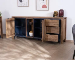 Buffet multi-rangements avec étagères en verre 