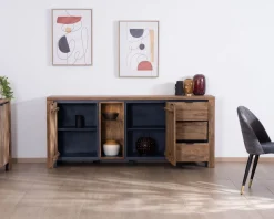 Buffet multi-rangements avec étagères en verre 