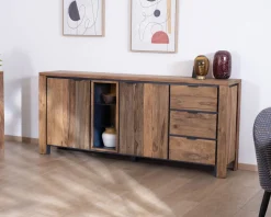 Buffet multi-rangements avec étagères en verre 