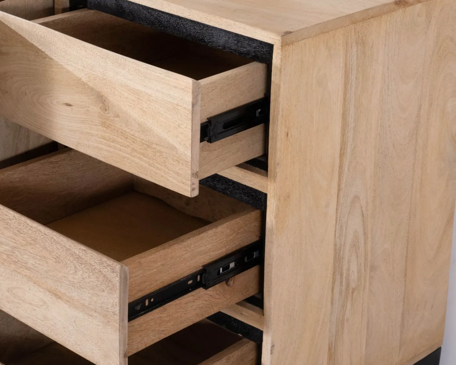 Buffet épuré bicolore en manguier naturel et noir 180 cm "Bocca" 3 portes et tiroirs