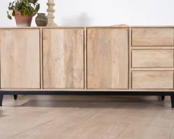Buffet épuré en manguier massif 180 cm 3 portes et tiroirs "Gola"