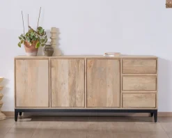 Buffet épuré en manguier massif 180 cm 3 portes et tiroirs 