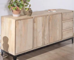 Buffet épuré en manguier massif 180 cm 3 portes et tiroirs 