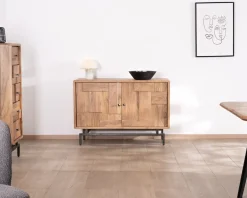 Buffet rétro 2 portes façades à empiècements en acacia "Puzzle" 120 cm
