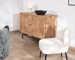 Buffet rétro 2 portes façades à empiècements en acacia "Puzzle" 120 cm