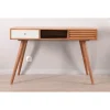 Bureau scandinave en palissandre "Vintage grey" tiroir blanc