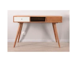 Bureau scandinave en palissandre "Vintage grey" tiroir blanc