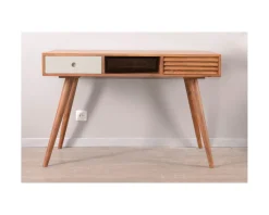 Bureau vintage en palissandre tiroirs gris et bois "Vintage grey"