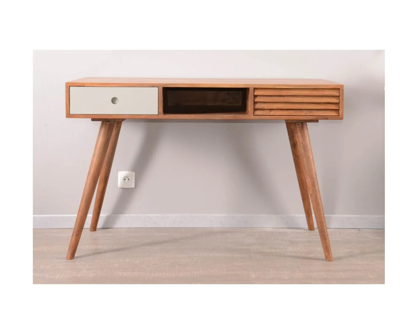Bureau vintage en palissandre tiroirs gris et bois "Vintage grey"