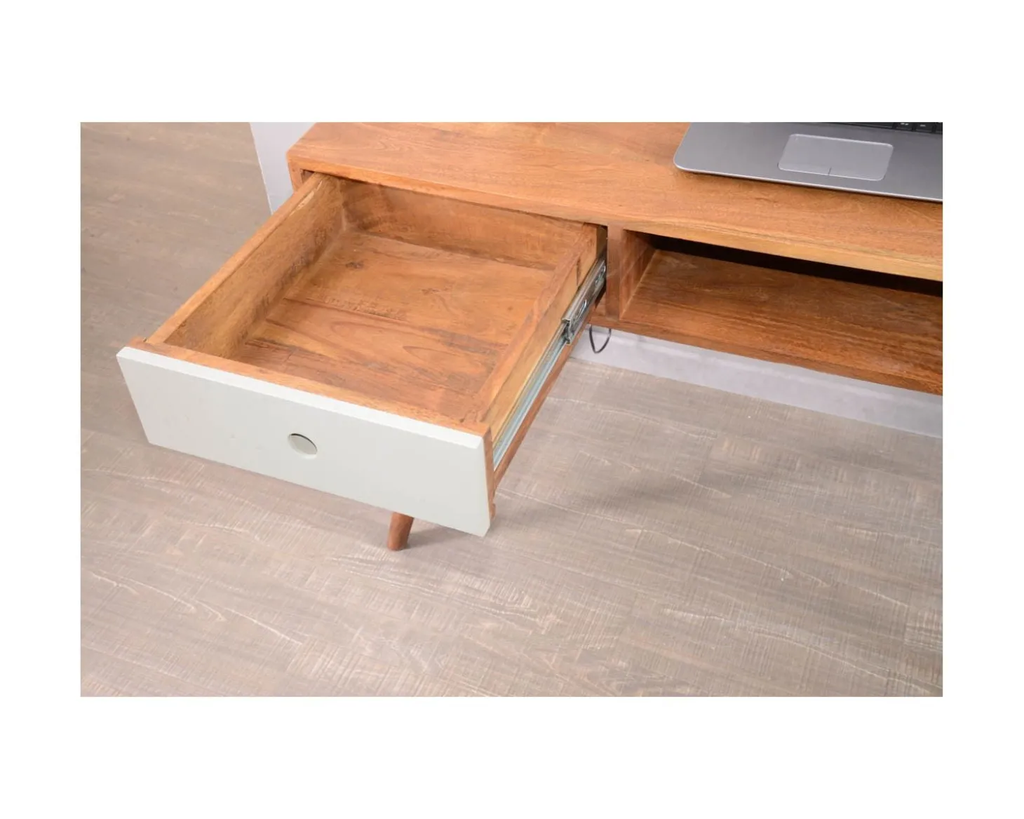 Bureau vintage en palissandre tiroirs gris et bois "Vintage grey"
