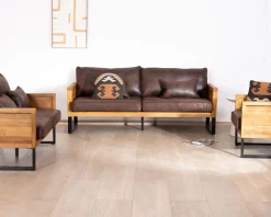 Canapé 3 personnes style club teck et tissu 192 cm "Roster"
