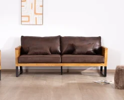 Canapé 3 personnes style club teck et tissu 192 cm 