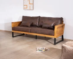 Canapé 3 personnes style club teck et tissu 192 cm 