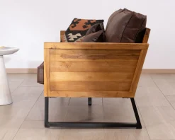 Canapé 3 personnes style club teck et tissu 192 cm 